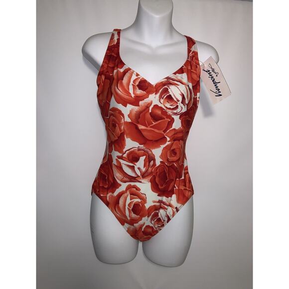 Gottex Other - GOTTEX VIEWPOINT White & Red Roses 1 Pc Cut Out Swimsuit Sz 12 NWT